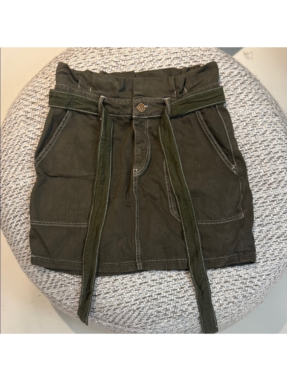Free People Green Mini Cargo Skirt Tie Front